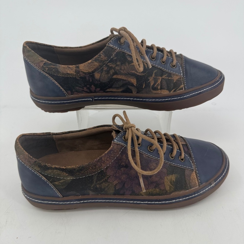 L'Artiste Spring Step Womens Blue Leather Floral Hand Painted Sneakers Size 37